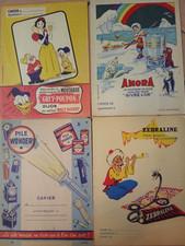 LOT DE 4 PROTEGE CAHIER PUBLICITAIRE  ANCIEN.WALT DISNEY-AMORA-PILE WONDER...