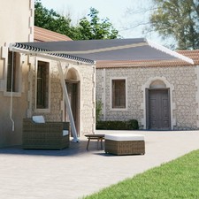 Auvent Manuel Rétractable sur Pied 400x350 cm Bleu Blanc Store Balcon vidaXL