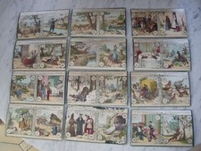 XIXe siècle 11 CARTONS VERTS DE LOTO" Loto des Fables de La Fontaine " MD  PARIS