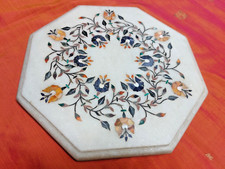 Dessus de table ancien Marbre Pietra Dura Floral Pierres semi-précieuses Inde O
