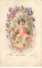 ANGES AF#DC711 ANGE SOUFFLANT DANS UN COR DE CHASSE DANS UN MIROIR A FLEURS