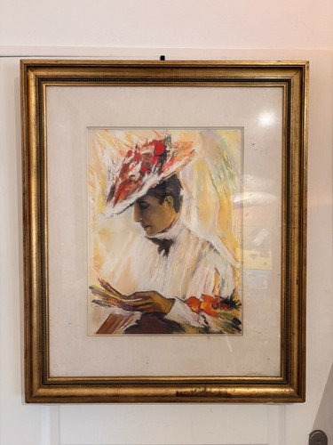 Ancien tableau pastel portrait - ancien,