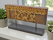 Ancien En Bois Sculpture Florale Panneau Plaque Original Sculpté À La Main