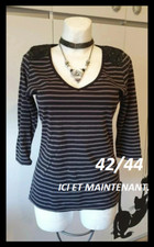 Beau T-shirt noir, gris avec épaule pailleté T: 42/44