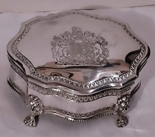 vintage boite métal argenté Dieu Et Mon Droit British Royal Crest pied lion be