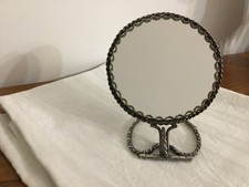 ancien miroir rond double face a poser ou accrocher métal argenté 