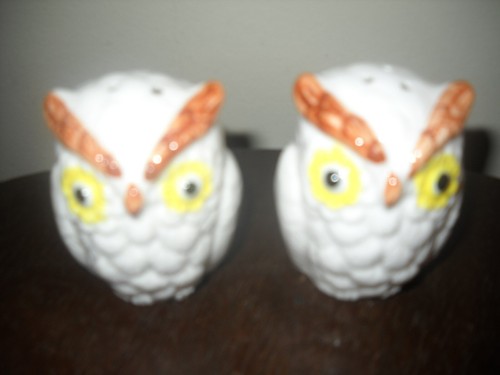 White ceramic owl salt - white,