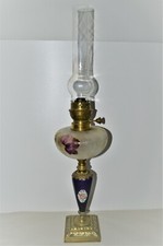 LAMPE A PETROLE XIXe SOCLE BRONZE PIED PORCELAINE VALENTINE BAYEUX BOL PEINT
