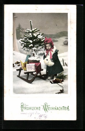 Fille avec cadeaux sapin de - cadeaux, et