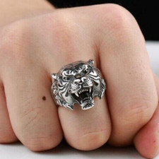 Bague homme Chevalière Tigre, REGLABLE toutes tailles de doigt Acier inoxydable