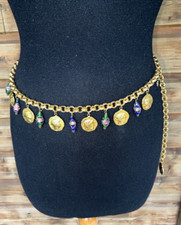 Superbe ceinture bijou vintage signée Franck Herval, perles Murano et écus