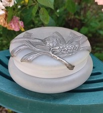 ANCIENNE BONBONNIÈRE VERRE DÉPOLI POMME PIN ÉTAIN STYLE  ART DÉCO CAQUERELLE