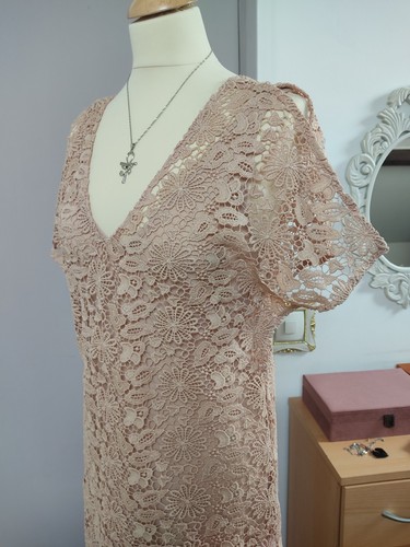 Robe rose dentelle longue - robe, mi-longue