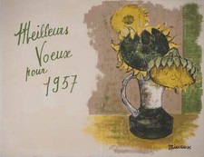 André MINAUX : Bouquet de Tournesols, Lithographie originale signée