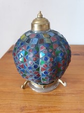 Photophore oriental ancien en mosaïque de verre coloré et laiton 13x18 cm