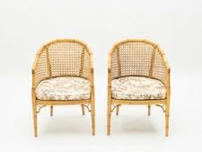 Paire de fauteuils bambou cannage vers 1960