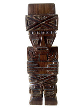 Statuette sculptée en bois Aztèque Maya - figurine Tiki vintage  21.5 cm