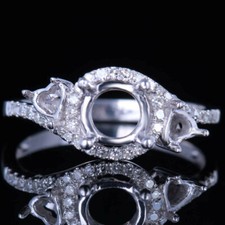 3-Stone Rond & Coeur Imitation Diamant Semi Mont Fiançailles Bague 925 Argent