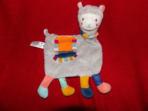 Doudou plat lama gris orange - lama,