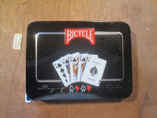 1 beaux coffret en métal de 2 jeux  de cartes a jouer ,marque bicycle sans joker