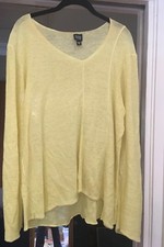 EILEEN FISHER $$$ Buttercup Yellow Long Sleeve 100% Silk Sheer Light Sweater XL