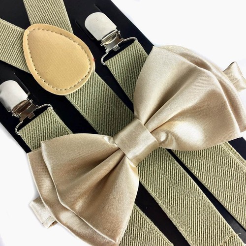 Beige suspender and bow - suspender, tie