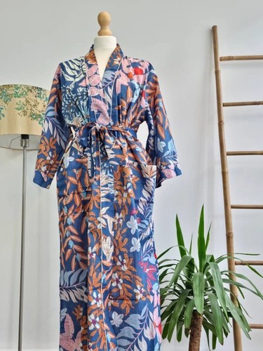 Kimono long coton bleu - kimono,