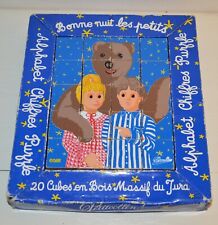 Ancien jeu de 20 CUBES BOIS BONNE NUIT LES PETITS Vintage PETITCOLLIN