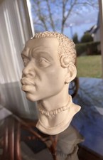Statuette Africaine finement sculptées - Buste Africain En Résine  Homme Vintage