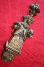 ANCIENNE COLONNE EN PLATRE ÉSOTÉRIQUE PATINÉ BOIS 4 TÊTES DE GROTESQUES XIXème