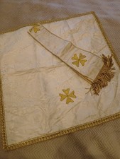 ANCIEN VOILE de Calice+manipule/soie blanc/RELIGIEUX/EGLISE/NO CHASUBLE/NO AUBE