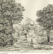 Nicolas Poussin Paysage Volcan Orphée Eurydice Mythologie Grecque - Gravure ori