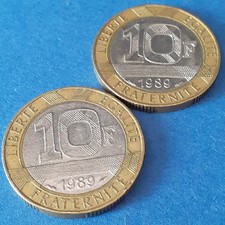 2 pièces de 10 francs Génie de la Bastille année 1989 qualité TTB nettoyées