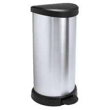 Poubelle En Acier Avec Pédale, Curver Deco Bins, 40L, Ronde Noire, Argent