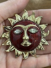 Broche Soleil Vintage Rouge Bijoux Fantaisie