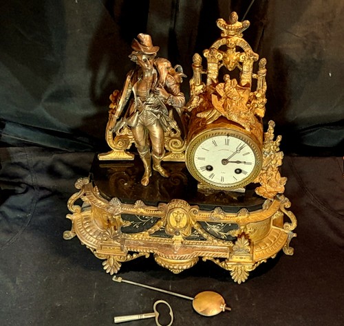 Ancienne pendule marbre noir - pendule,