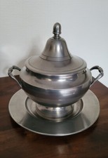 Vintage Soupière avec Plat en Étain Poinçonné "Étains du Dauphin" Made in France