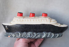 Ancienne tirelire terre cuite souvenir paquebot Normandie vintage money box