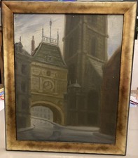 Tableau huile signé - Grand Horloge Rouen