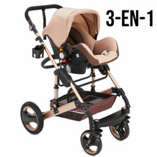 VEVOR Poussette Bébé Combinée 3 en 1 Avec Nacelle et Siège-Auto de 0 à 36...