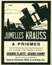 Publicité ancienne jumelles Krauss 1927 issue de magazine