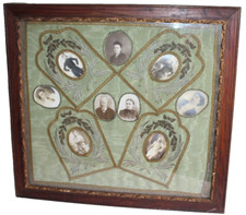 Ancien cadre arbre généalogique, velours et fils doré argenté, Napoléon III