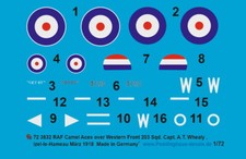 Peddinghaus-Décals 1/72 3832 Sopwith Camel RAF Capt. A.T. Whealy, No 203 Sqn, W