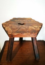 Ancien Vintage Tabouret De Traite Tripode En Bois Porte Plante Haut. 37 cm Déco