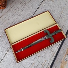 Coupe-papier & ouvre-lettre laiton & inox décor de l'épée écusson Le Puy France