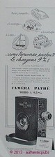 PUBLICITE CAMERA ET CHARCHEUR PATHE WEBO TYPE A 9,5 M/M DE 1949 FRENCH AD PUB