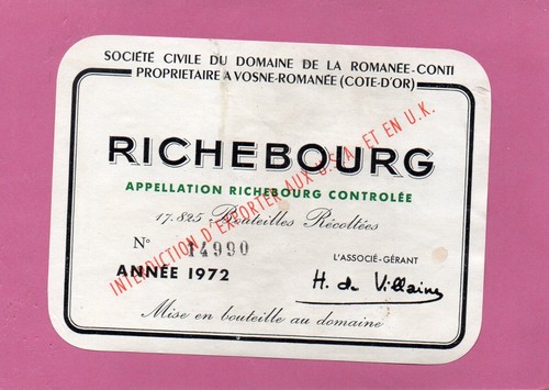 Etiquette richebourg 1972 - etiquette,