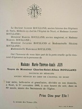 ROULLAND Marie Therese Anais Juin FAIRE PART Niort 1909