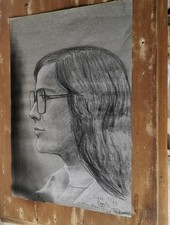 Fusain portrait jeune femme - fusain,