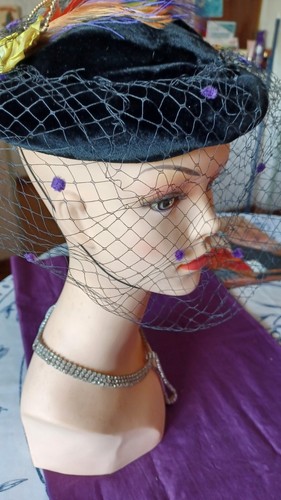 Jolie chapeau bibi 1930 velour - chapeau,